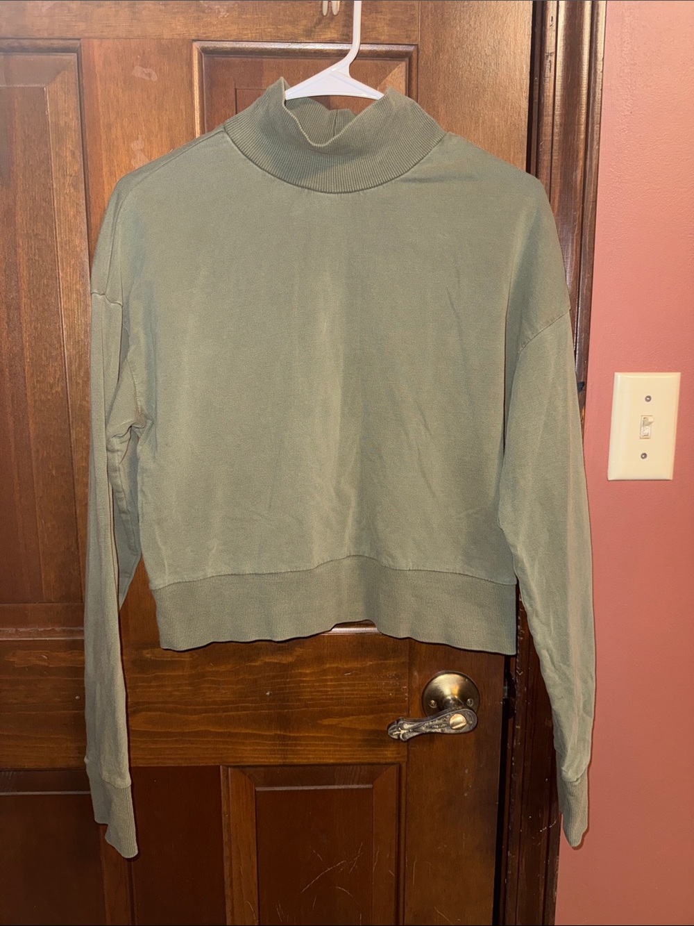 bp Olive Green Ribbed Cropped Mock Neck Top